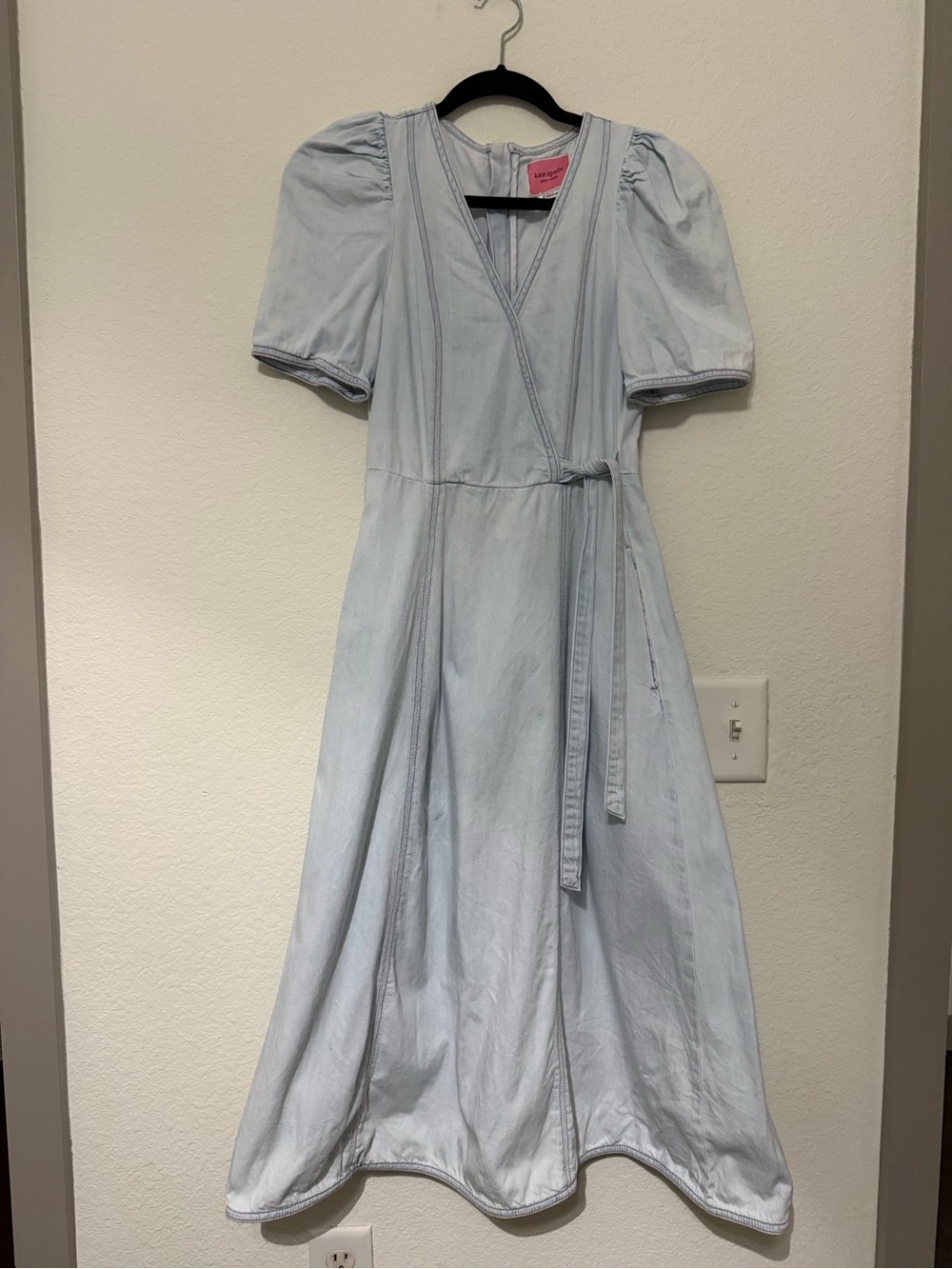kate spade Pale Blue Denim Puff Sleeve Wrap Midi Dress